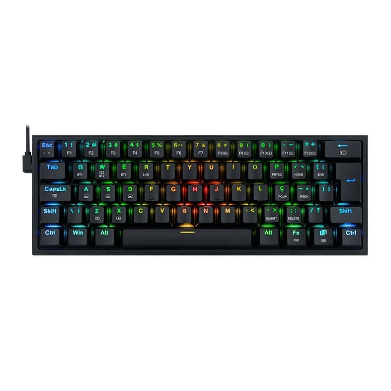Teclado Mecânico Gamer Redragon Fizz Pro RGB BT/2.4/USB Switch Azul Preto - K616-RGB-B