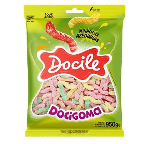 Bala De Goma Mascar Jujuba Minhocas Azedinhas Docile Docigoma 900g Sabor Ácido Pronta Entrega