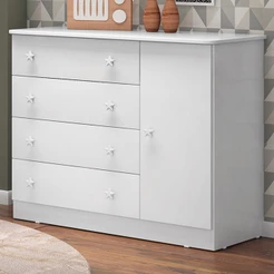 Cômoda Infantil Doce Sonho 1 Porta 4 Gavetas Branco - Qmovi
