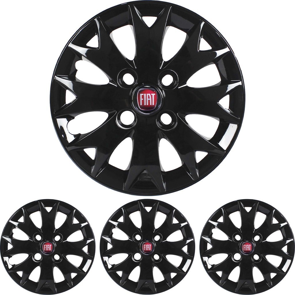 JG 4 Calota Palio Fire Economy Flex Aro 13 Black Piano com Emblema