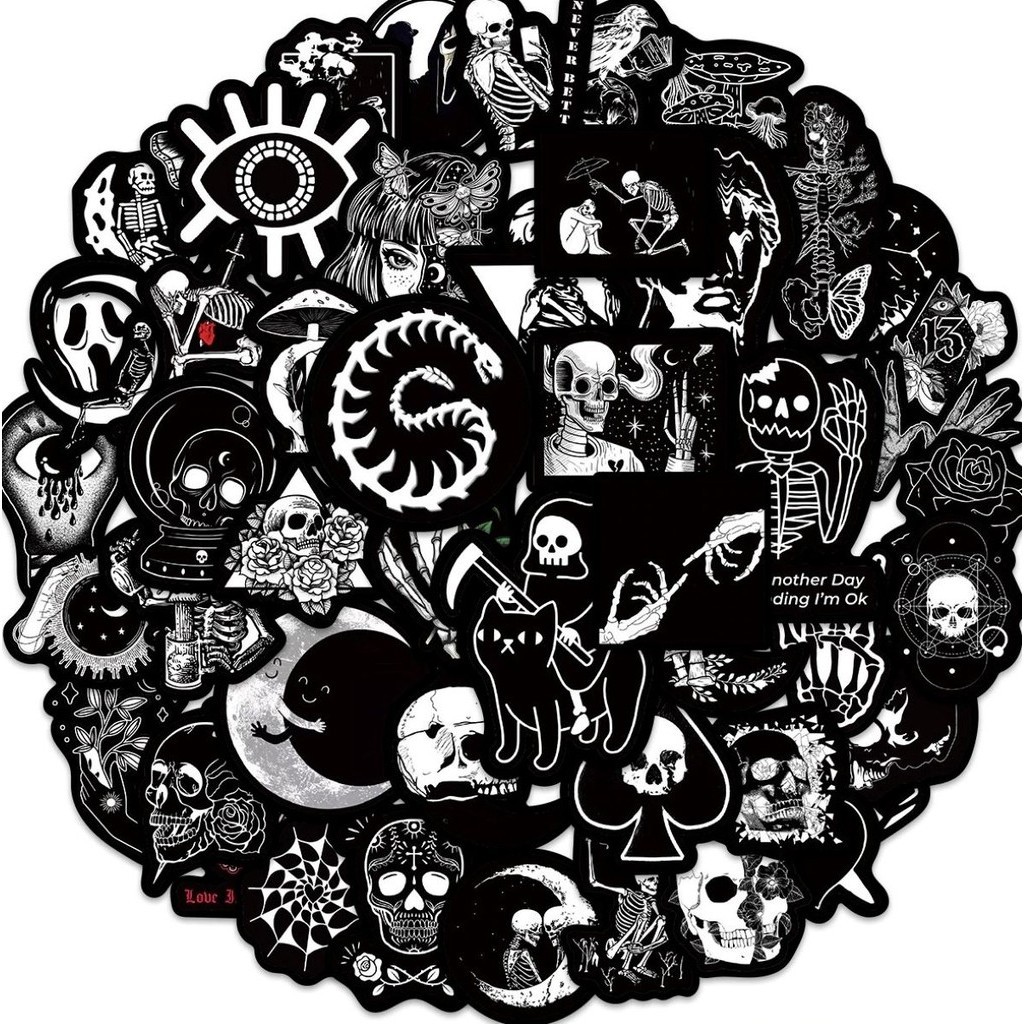50 Adesivos Motocicleta Bike Hard Rock Gótico Preto Harley Moto Capacete Stickers Gótico