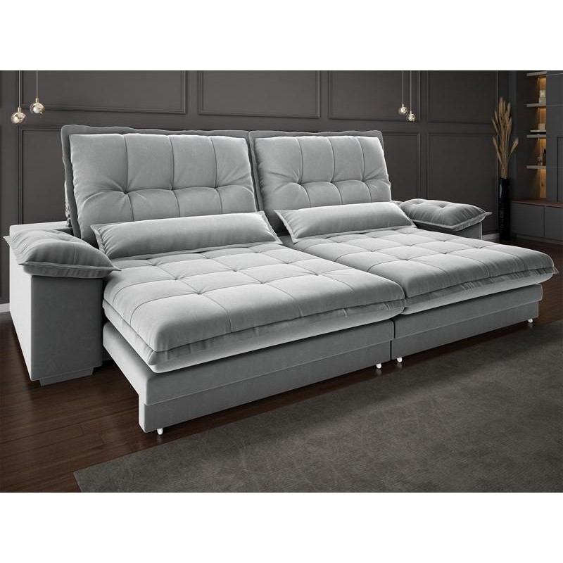 Sofá Bergamo 2,30m Retrátil e Reclinável Veludocristal Cinza - NETSOFAS em Oferta na Shopee