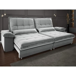 Sofá Bergamo 2,30m Retrátil e Reclinável Veludocristal Cinza - NETSOFAS