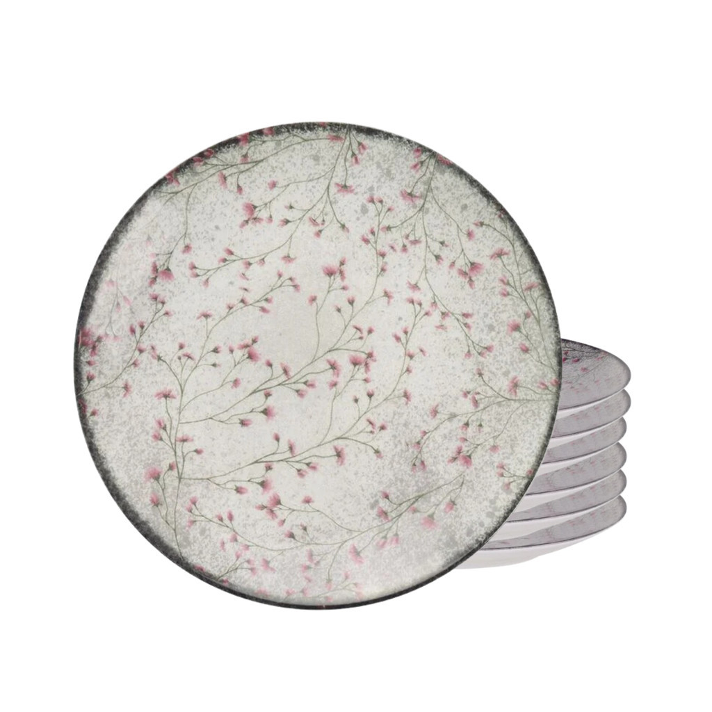 Jogo de Pratos Sobremesa 19cm Kit 6 Peças Em Porcelana Floralis Tramontina