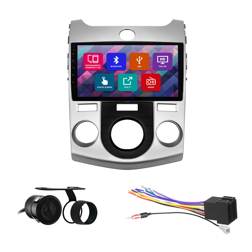 Kit Multimídia 9 Pol Cerato Analógico 2009 2010 2011 2012 Espelhamento Android Ios 2 Din Prata Camera Ré em Oferta na Shopee