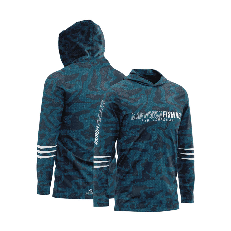 Camiseta Mar Negro Sublimada Capuz Masculino Estonada Azul