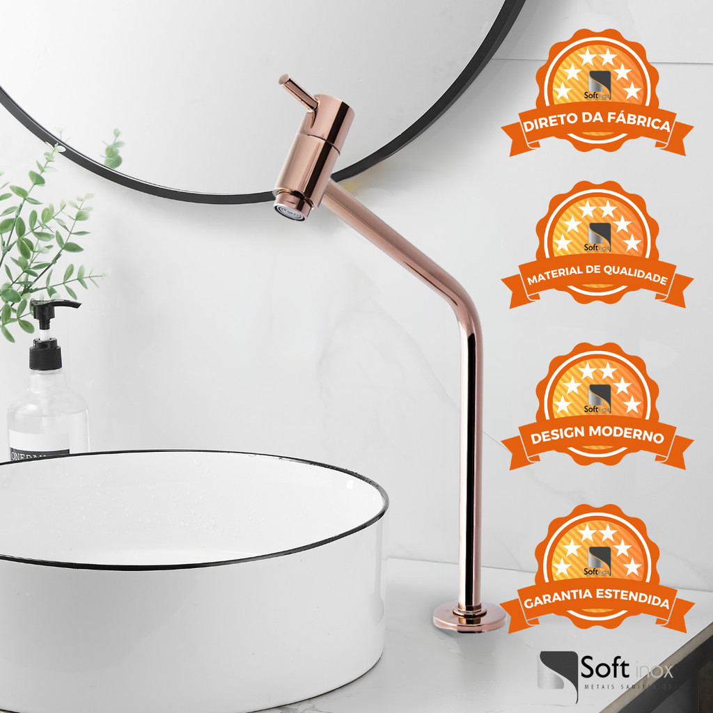 Torneira Pia Lavatório Alta Mesa Inox Rose