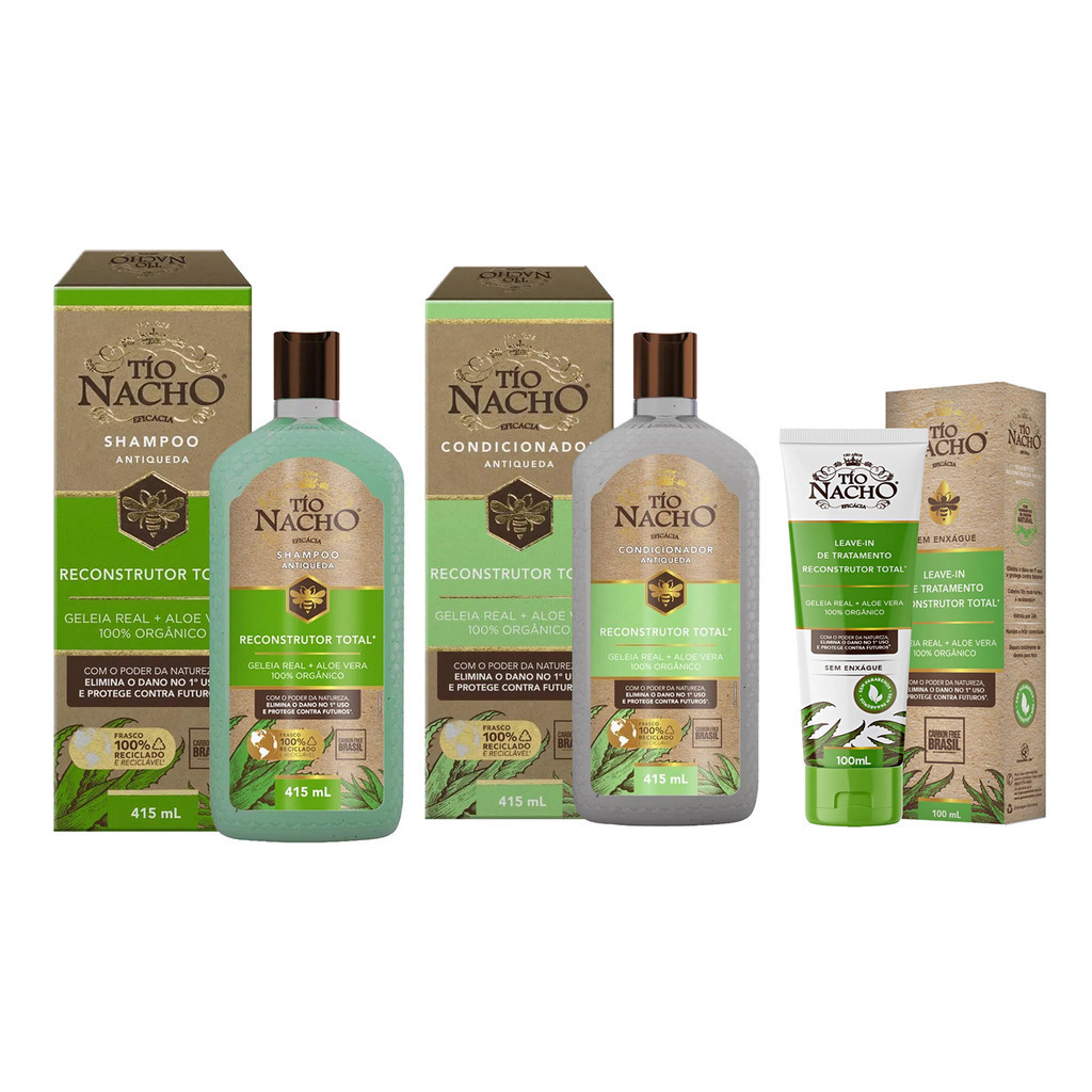 Shampoo + Condicionador + Leave-in Reconstrutor Total Tio Nacho em Oferta na Shopee
