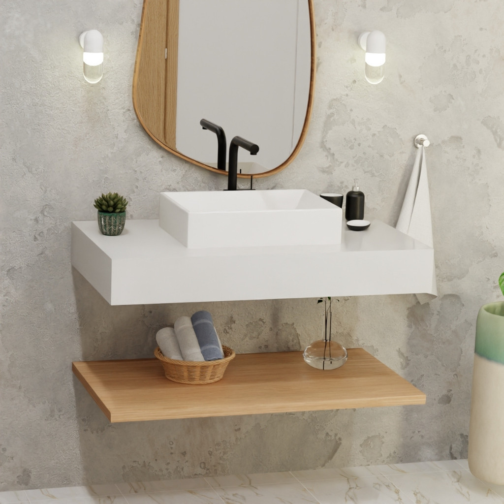 Bancada de Porcelanato Elite 80x40 Branca Com Cuba Branca