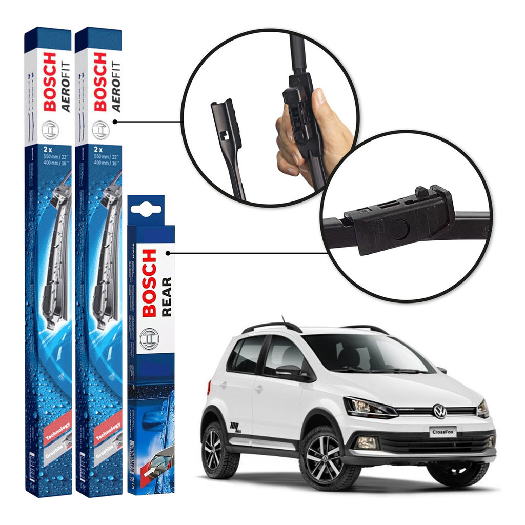 Kit 3 Palhetas Dianteiras Aerofit + Traseira REAR Original Bosch Volkswagen Crossfox 2013 A 2018