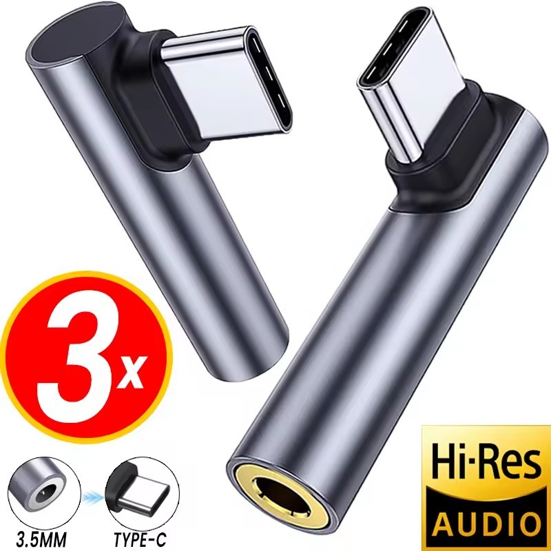 Adaptador De Ângulo Reto Tipo C Para Conector De 3.5 Mm De 1/2/3 Unidades-Cabo Auxiliar USB Fone De Ouvido-Conversor De