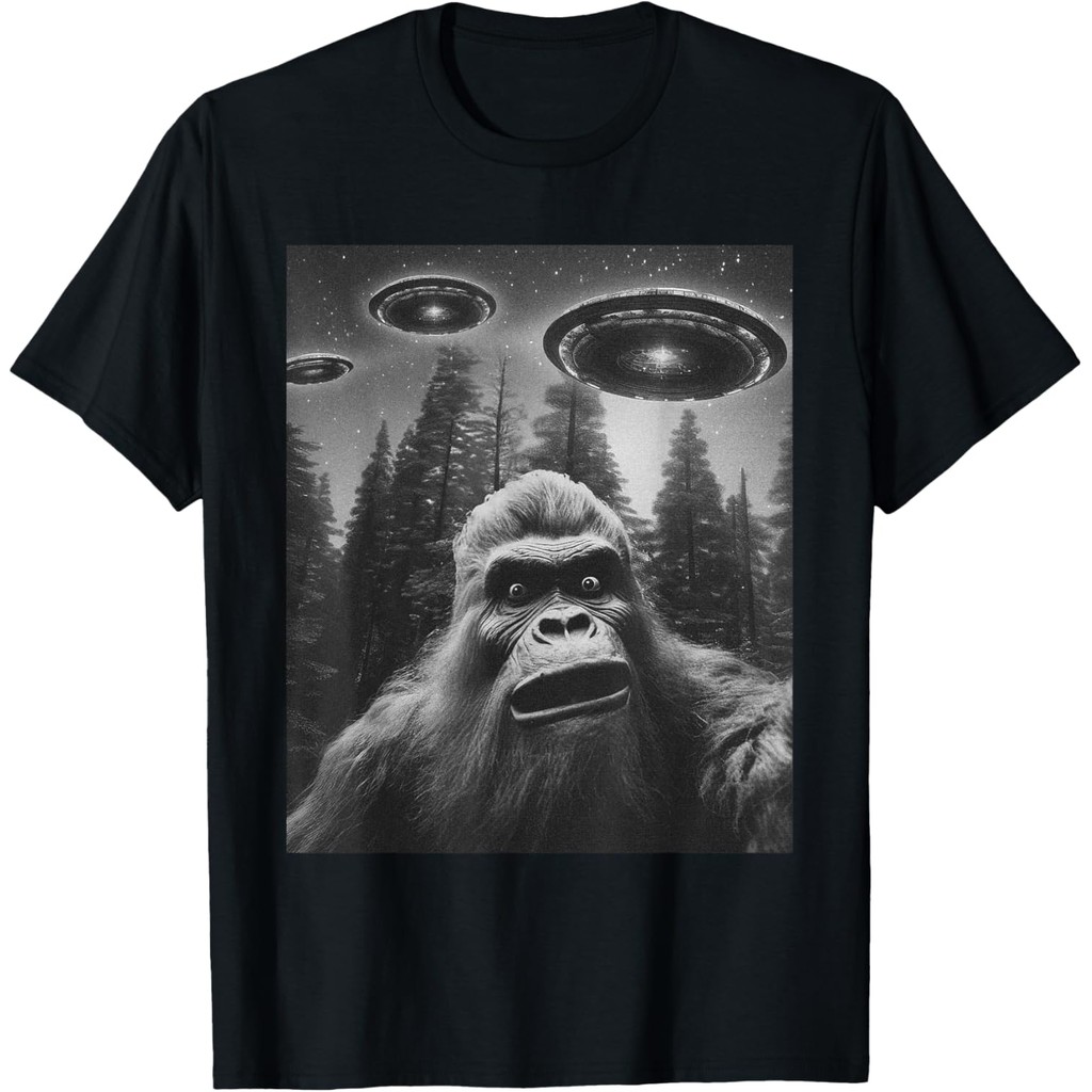 Camiseta gráfica engraçada para homens e mulheres, camiseta Bigfoot Sasquatch Alien UFO