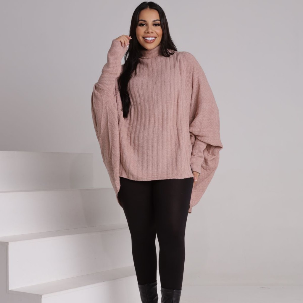 Blusa Tricot Mousse Feminino Poncho Moda Outono Inverno