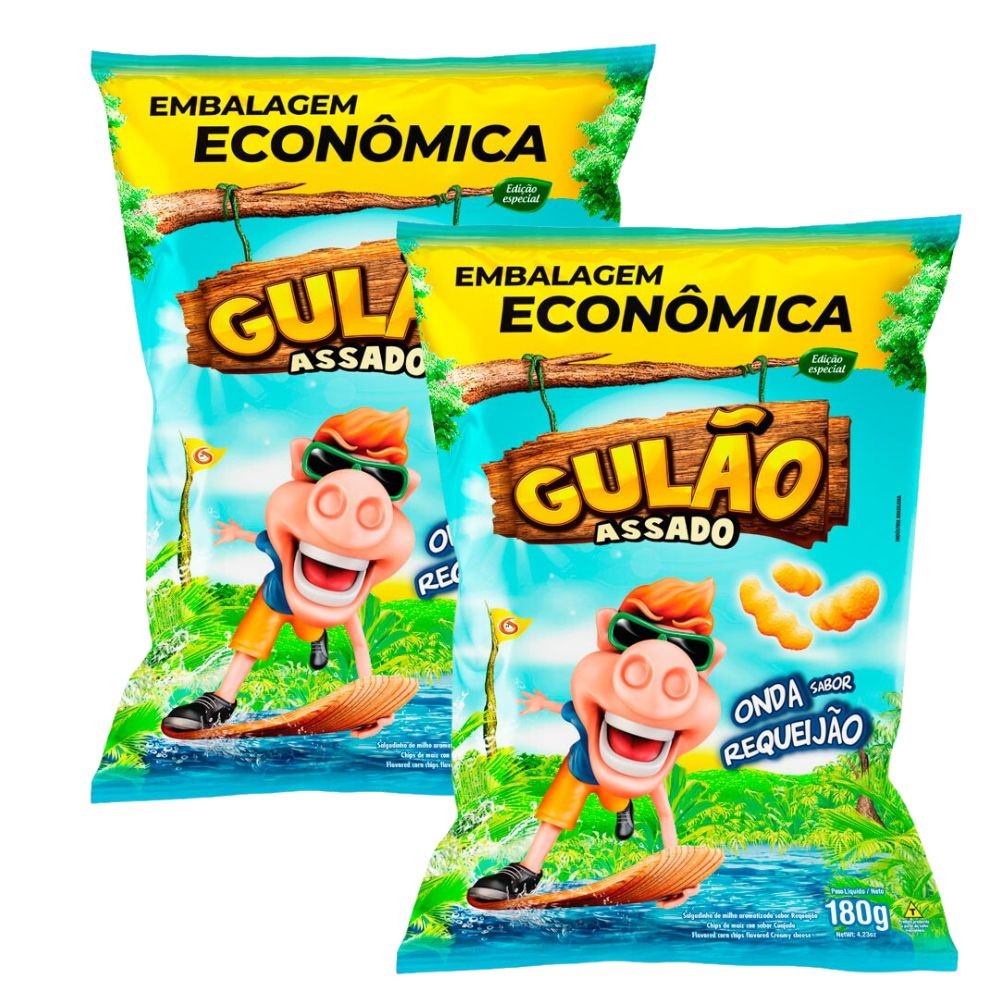 Kit 2 Salgadinho Gulão Assado Onda Requeijão 180g Embalagem Econômica em Oferta na Shopee