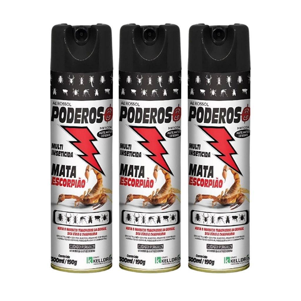 Kit 3 Poderoso Inseticida Domestico Mata Escorpião Carrapatos Mosquitos 300ml - ENVIO IMEDIATO