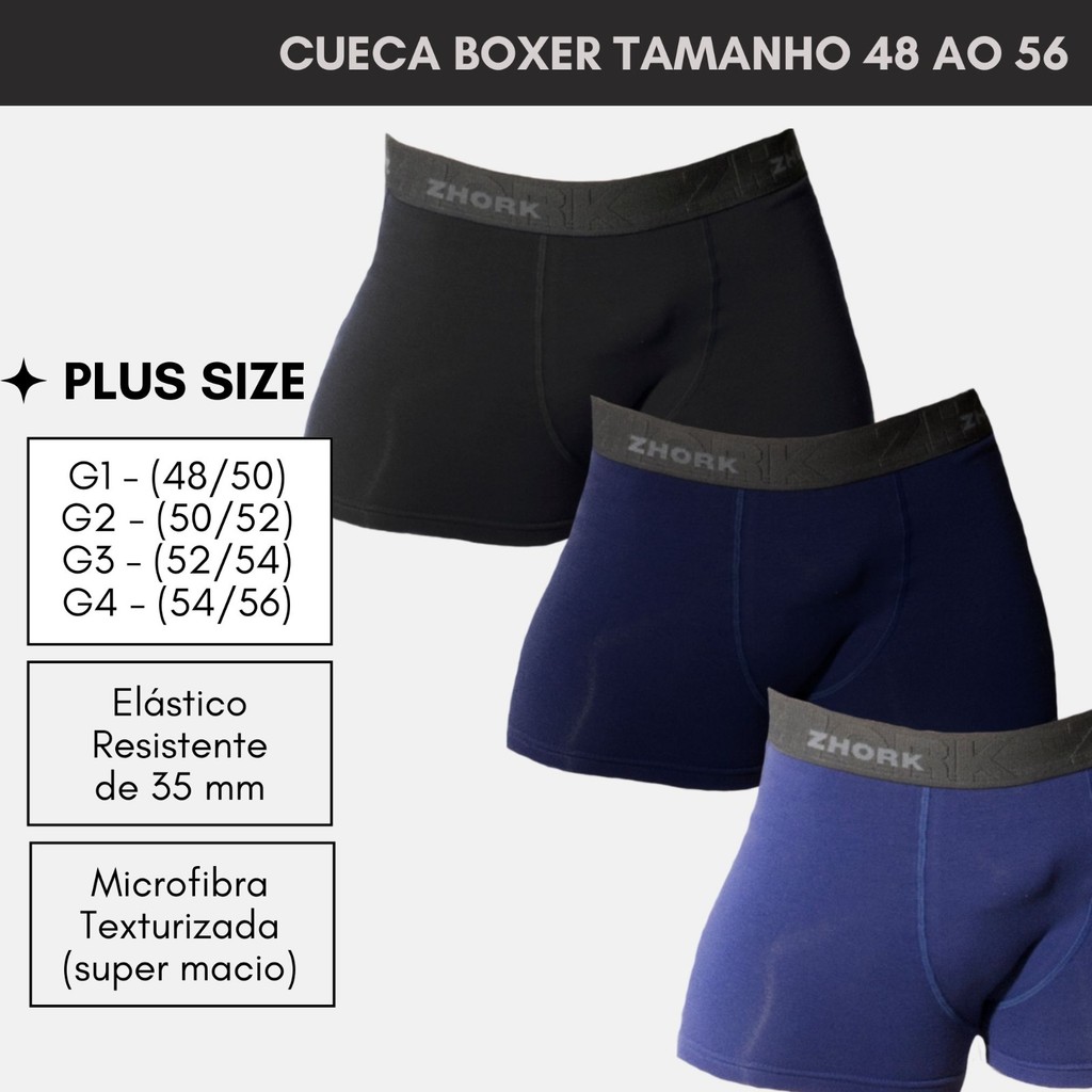 Kit 3 Cuecas Box Boxer Plus Size Extra Grande G1 G2 G3 G4 Original ZHORK  820-K3-C2 em Oferta na Shopee