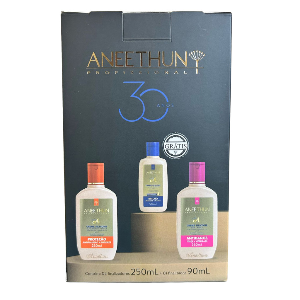 Kit Aneethun Creme de Silicone Proteção 250ml + Antidanos 250ml + Brilho 90ml