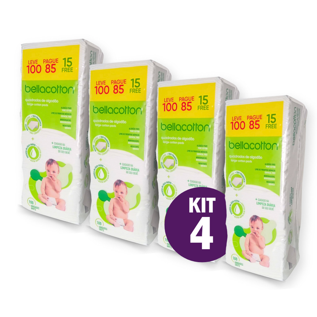 Algodão quadrado bebê bellacotton 400 unidades