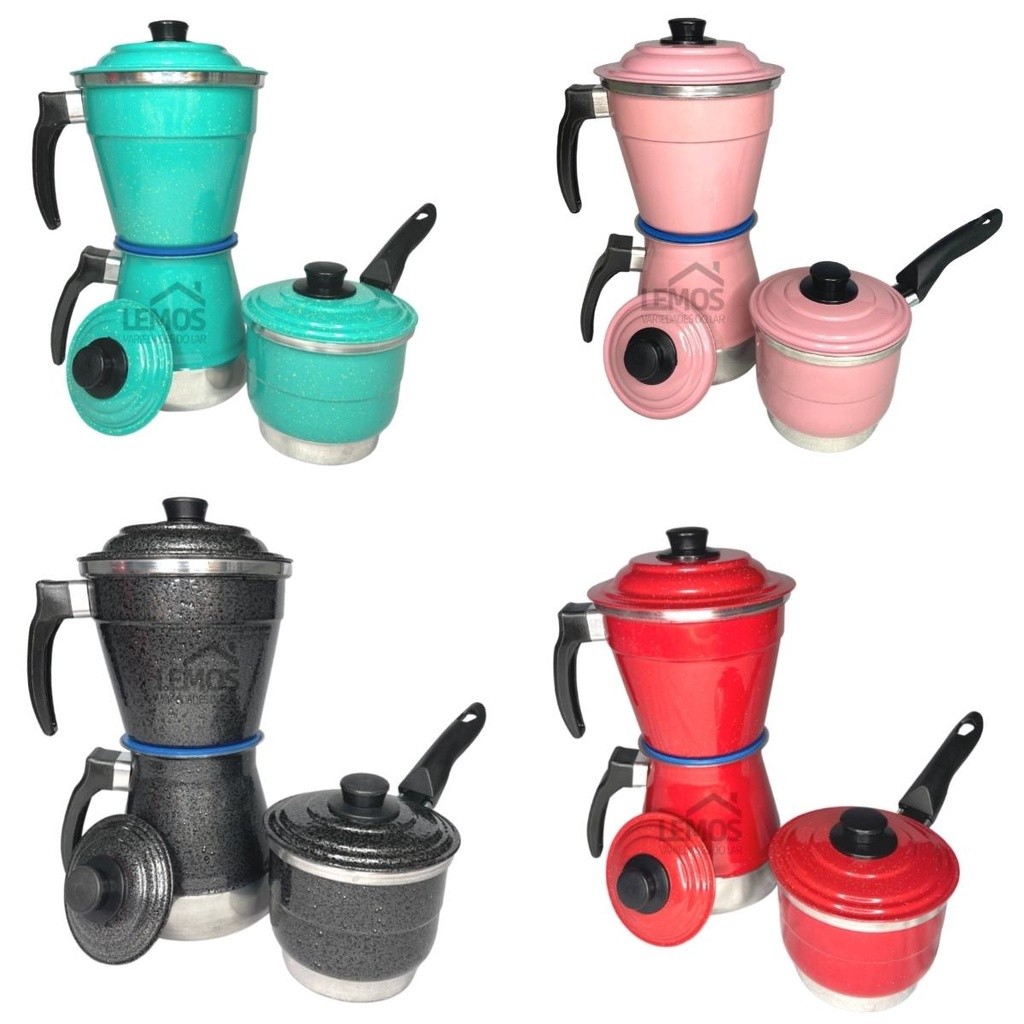 Cafeteira Multiuso 3 em 1 Leiteira + Cuscuzeiro Individual + Cafeteira Econômica 1L Alumín...