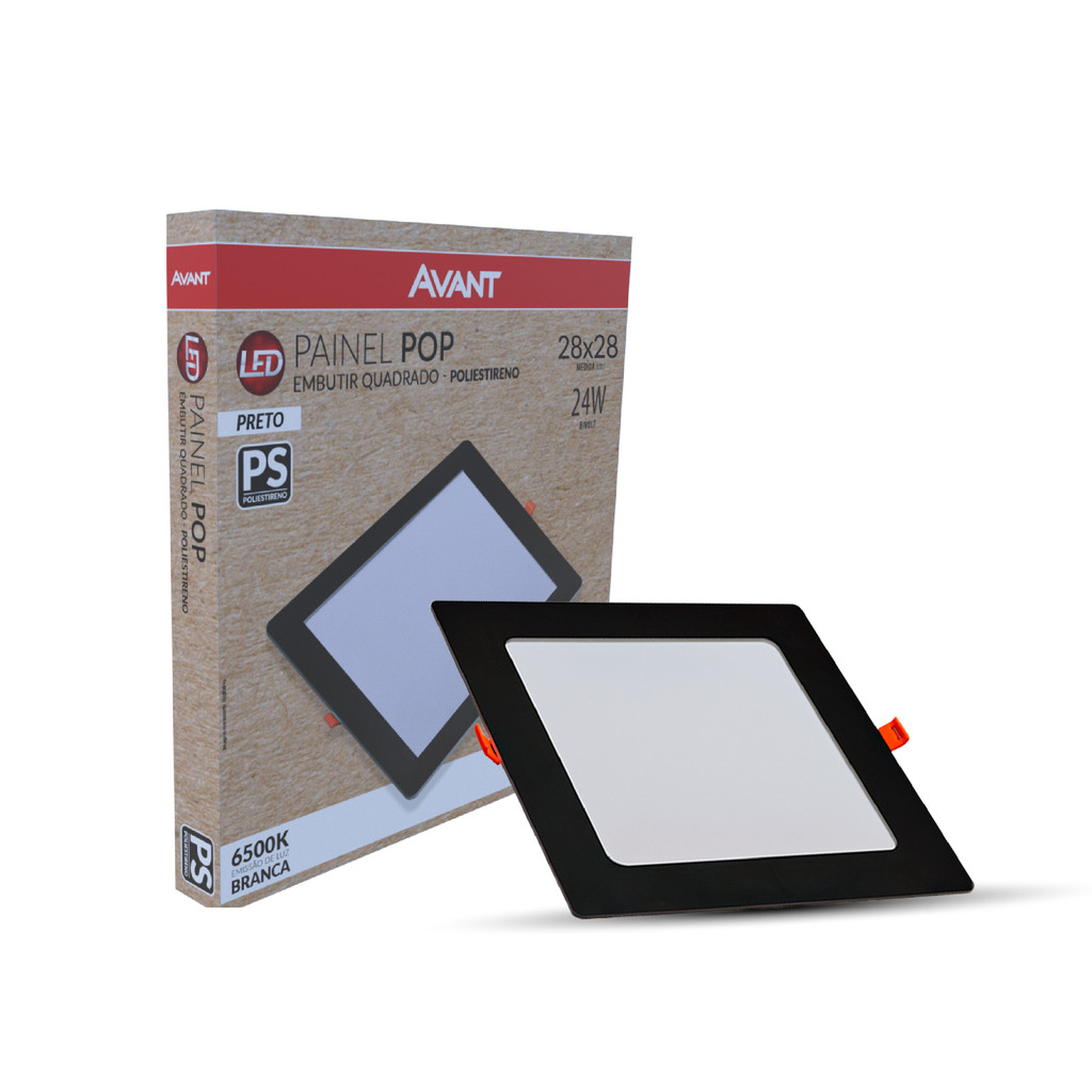 Painel Led Pop Quadrado Embutir 24W 6500k 28x28 Pr Avant - Home & Living