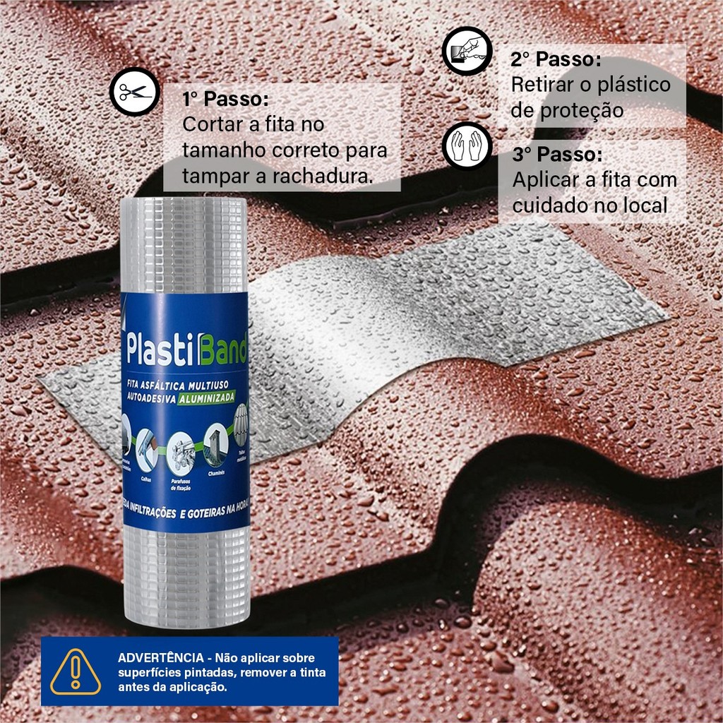 Fita Asfáltica Tapa Infiltrações e Goteiras Fita Aluminizada Asfáltica 30cm x 10m