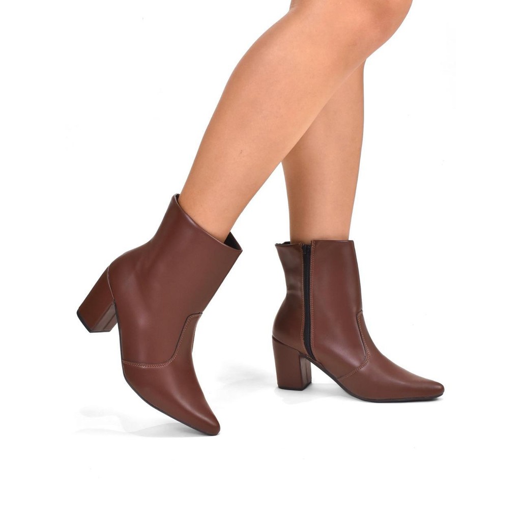 Bota Texana Confortável Casual Feminina Cano Curto Bico Fino