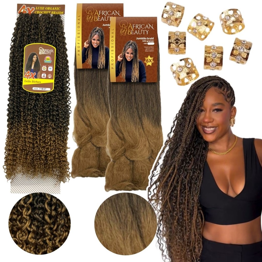 Kit Gypsy braid Cabelo Crochet Braid Fibra Orgânica Cacheado+ 2 Jumbos African Beauty