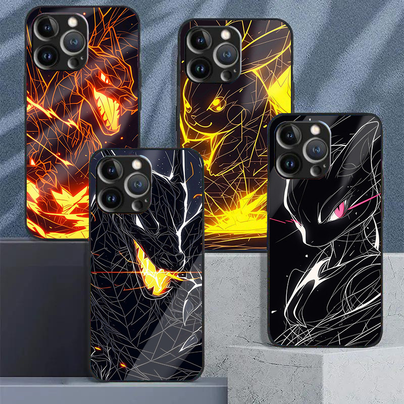 pokemon 06 Vidro Temperado Caso De Telefone Para IPhone 16 15 14 13 12 11 Pro XS Max Plus Mini X XR 8 7 6s SE2/3 Capa