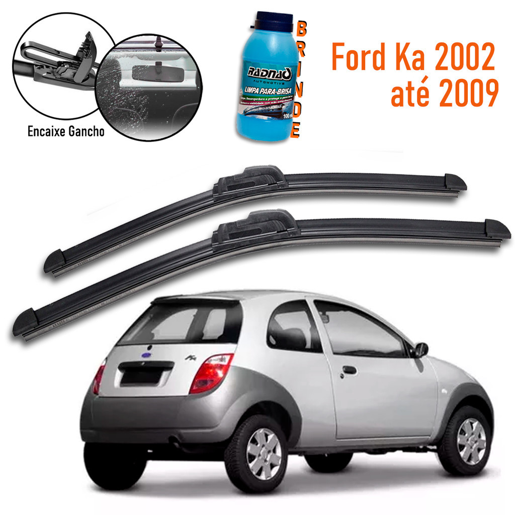 Par Palhetas Limpador Parabrisa Dianteiro Ford Ka 2002-2010 + Brinde Limpa Vidro Lava Brisa 100ml