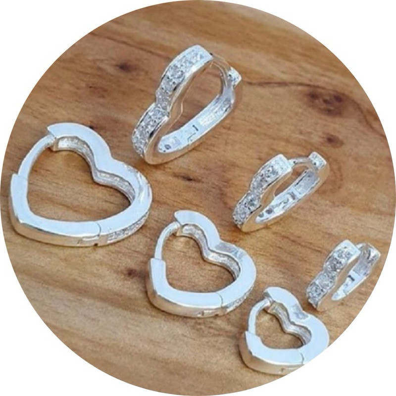 Trio De Argolinhas Coração Cravejadas Prata 925 Original em Oferta na Shopee