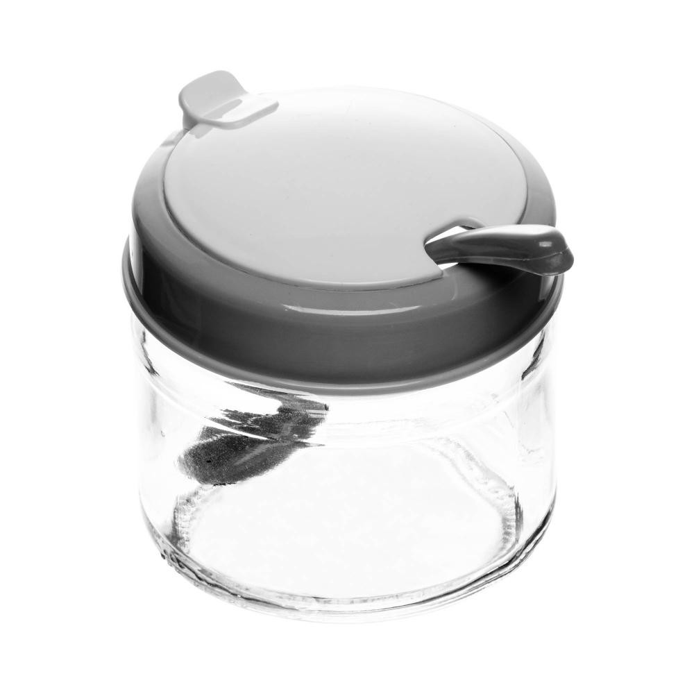 Porta Mantimento com Tampa e Colher Siena 300ml Cinza Vidro - Home & Living