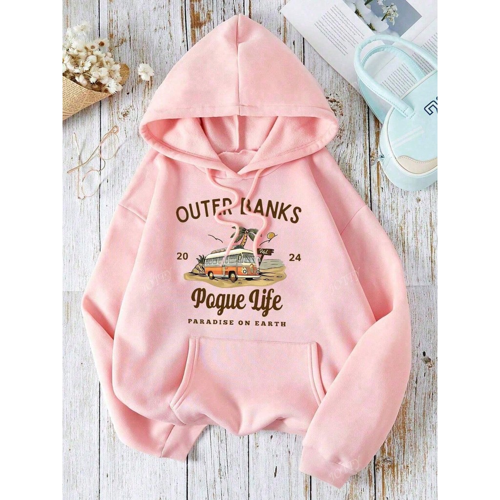 Blusa Moletom Canguru Feminino com Estampa Série Outer Banks Pogue Life Palmeira