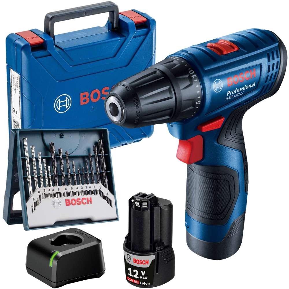 Parafusadeira Furadeira 12V GSR 120-LI com Bateria Carregador Bivolt e Estojo de Brocas 15 Pçs BOSCH em Oferta na Shopee