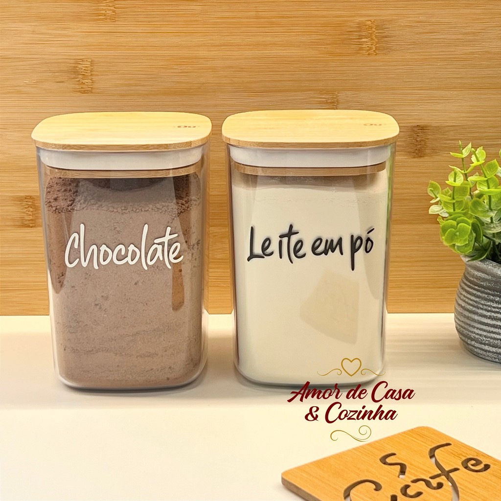 KIT 2 POTES HERMÉTICOS SEAL ESPECIAL TAMPA DE BAMBU 1,0L PERSONALIZADO em Oferta na Shopee