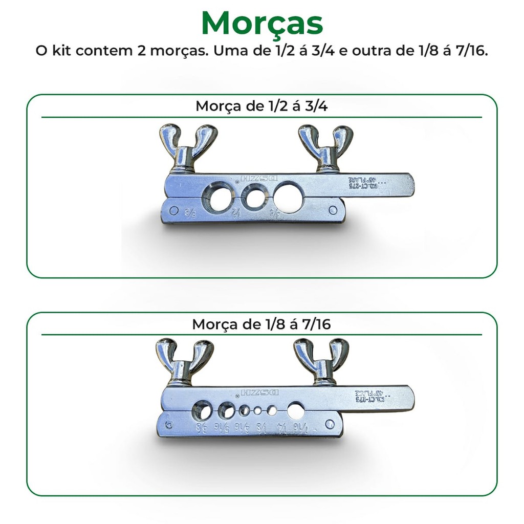 Flangeador De Tubos 45° Kit 1/8 X 3/4 Com Alargador Ar Condicionado Refrigeração Climatização