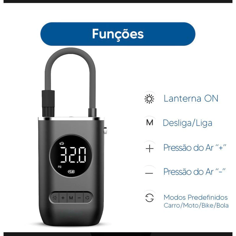 Mini Compressor de Ar Portátil Recarregável Digital para Pneus de Carro — foto 4