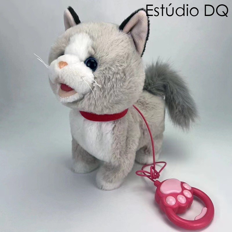 Cão andando latindo brinquedo com trela de controle remoto brinquedo eletrônico interativo de pelúcia para cachorro