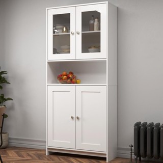 Armário de Cozinha 4 Portas com Vidro AC4005 84cm Branco - Decibal Móveis em Oferta na Shopee