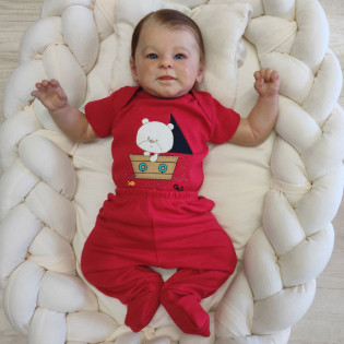 Conjunto Body Manga Curta com Mijão Cake Para Bebê Menino em Malha com Bordado