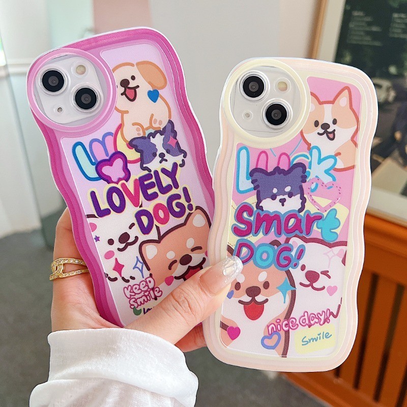 Estojo De Silicone Para Telefone Samsung S24 S23 S22 S21 S20 Ultra Plus FE 5G Luck Smart Lovely Dog Transparente INS Fashion Wave Macio