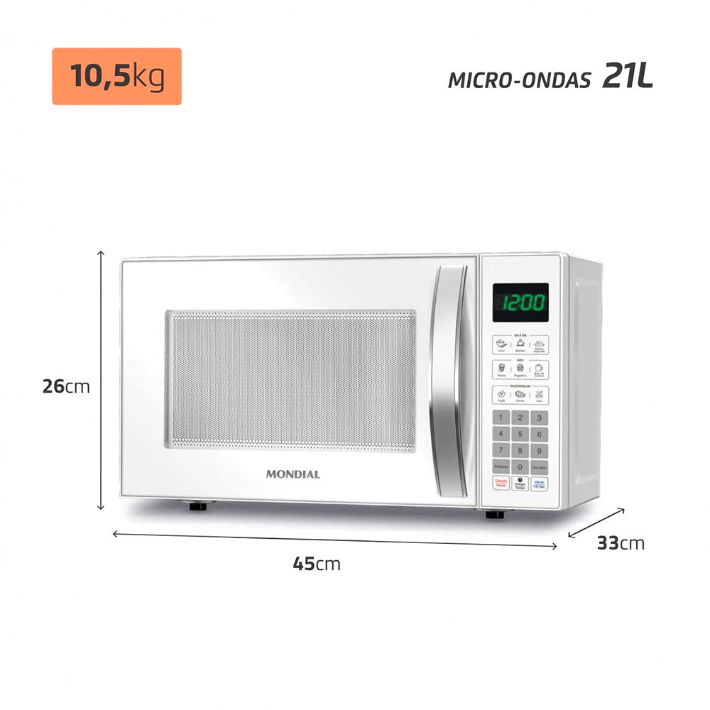 Detalhes do Micro-ondas 21 Litros 1200W MO-01-21-W Branco 220V Mondial