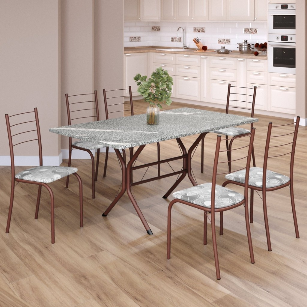 Conjunto Sala de Jantar Mesa Retangular 140x75cm Tampo Granito Topázio 6 Cadeiras Rio