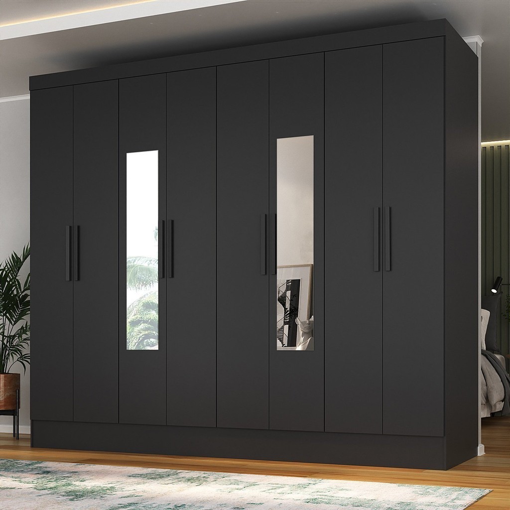 Guarda-roupa Casal 100% MDF com Espelho 8 Portas 4 Gavetas Jatobá Yescasa  Preto - Home & Living