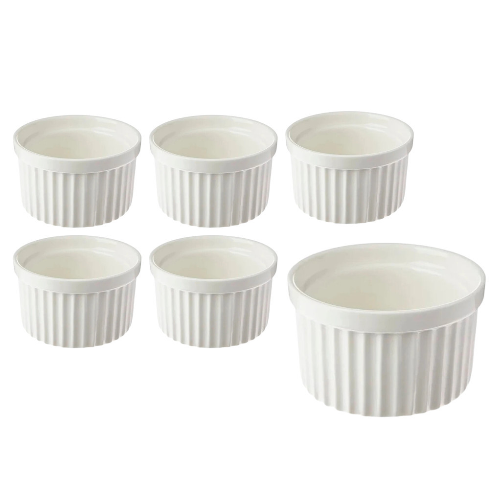 Kit 6 Ramekin Molheira Porcelana Branca 50ml Canelado Potinho Molhos Oxford