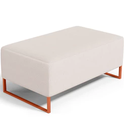 Puff Decorativo Sala De Estar Cléo 90cm Base De Ferro Cobre W01 Linho Cru - Lyam Decor