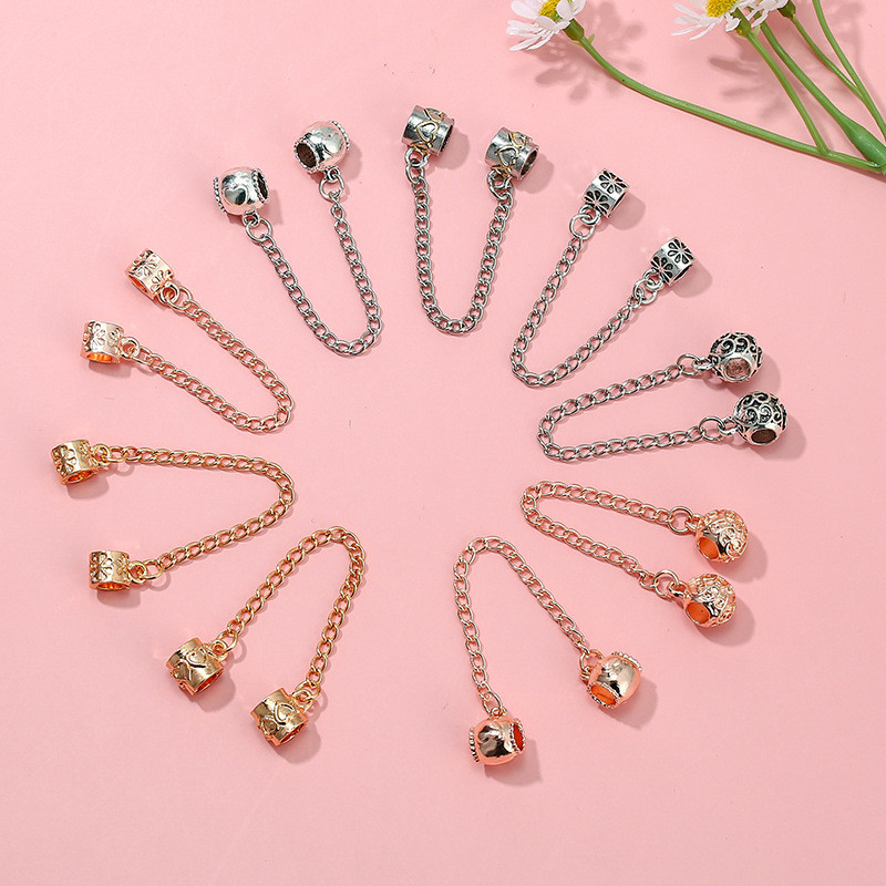 Pulseira Cadeia de Segurança Pingente Vintage Charme 925 Pulseira de Prata Beaded Jóias DIY Acessórios de Jóias