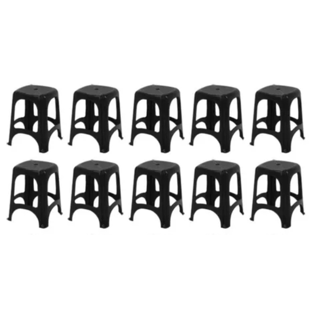 Kit 10 Banco Banqueta Niteroi Monobloco Tramontina Preto