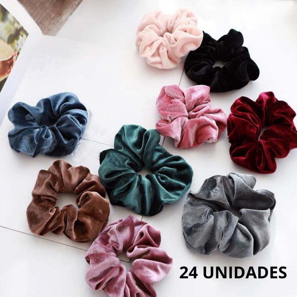 kit 24 unidades Scrunchies de Veludo elástico de cabelo - DIVERSAS CORES em Oferta na Shopee