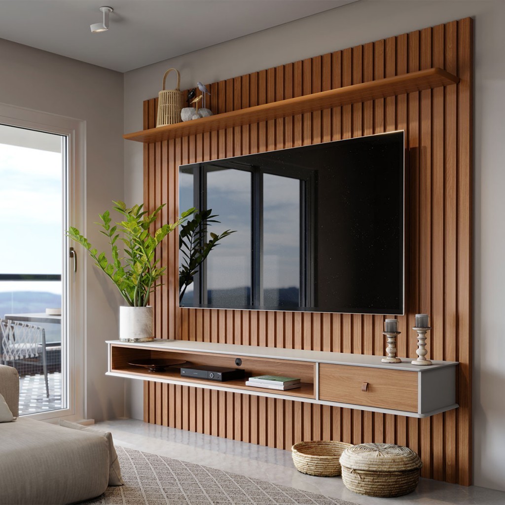 Painel para TV Até 65 Polegadas Detroit 1 Gaveta Ripado Nature - Tebarrot - Home & Living