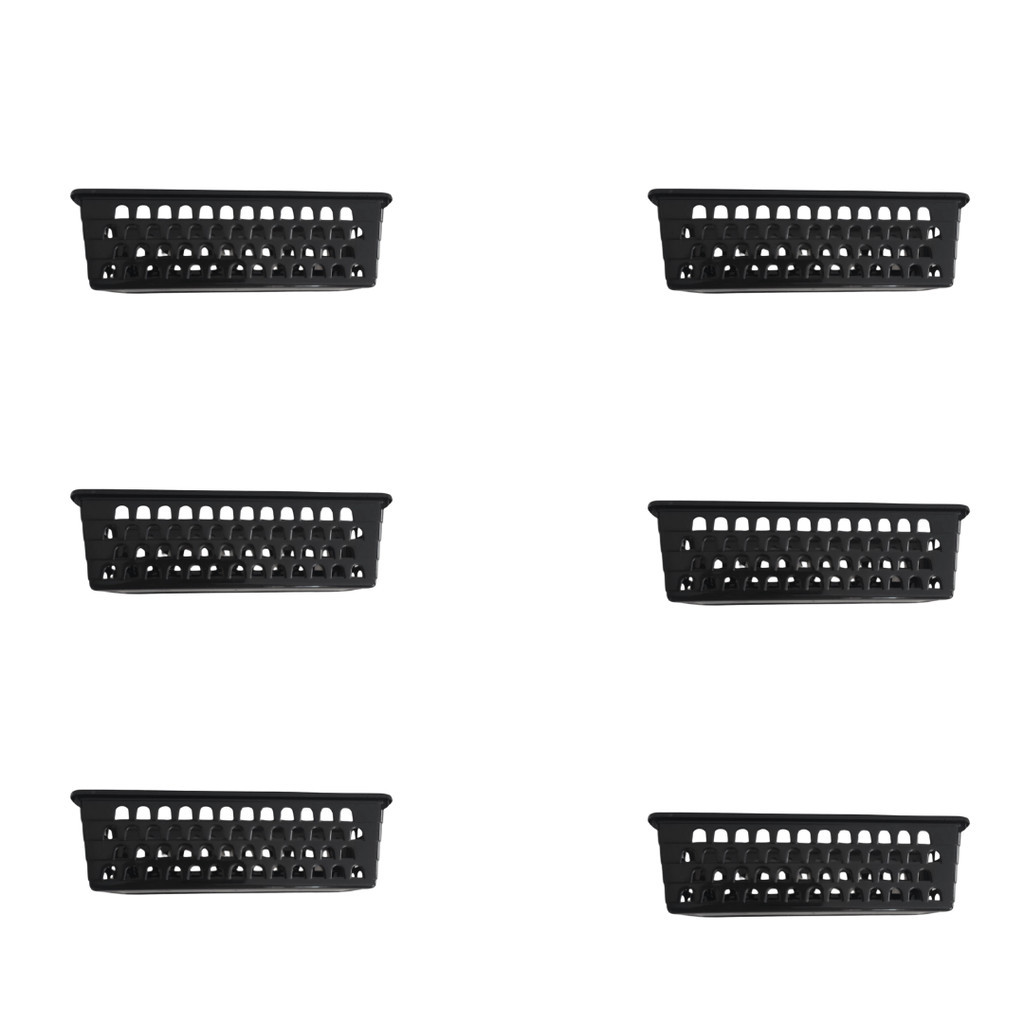 Kit 6 Cesto Organizador Retangular Preto Multiuso Plastico 28x11x8cm Para Geladeira Gavetas Prateleira 123Organizei